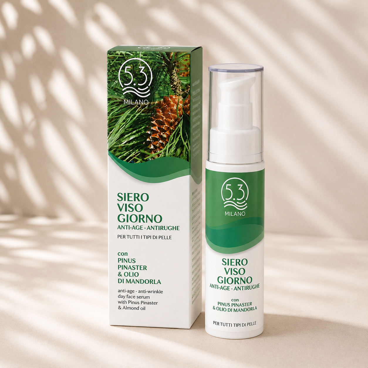 Siero Viso Giorno Anti-Age e Antirughe con Pinus Pinaster e Olio di Mandorla