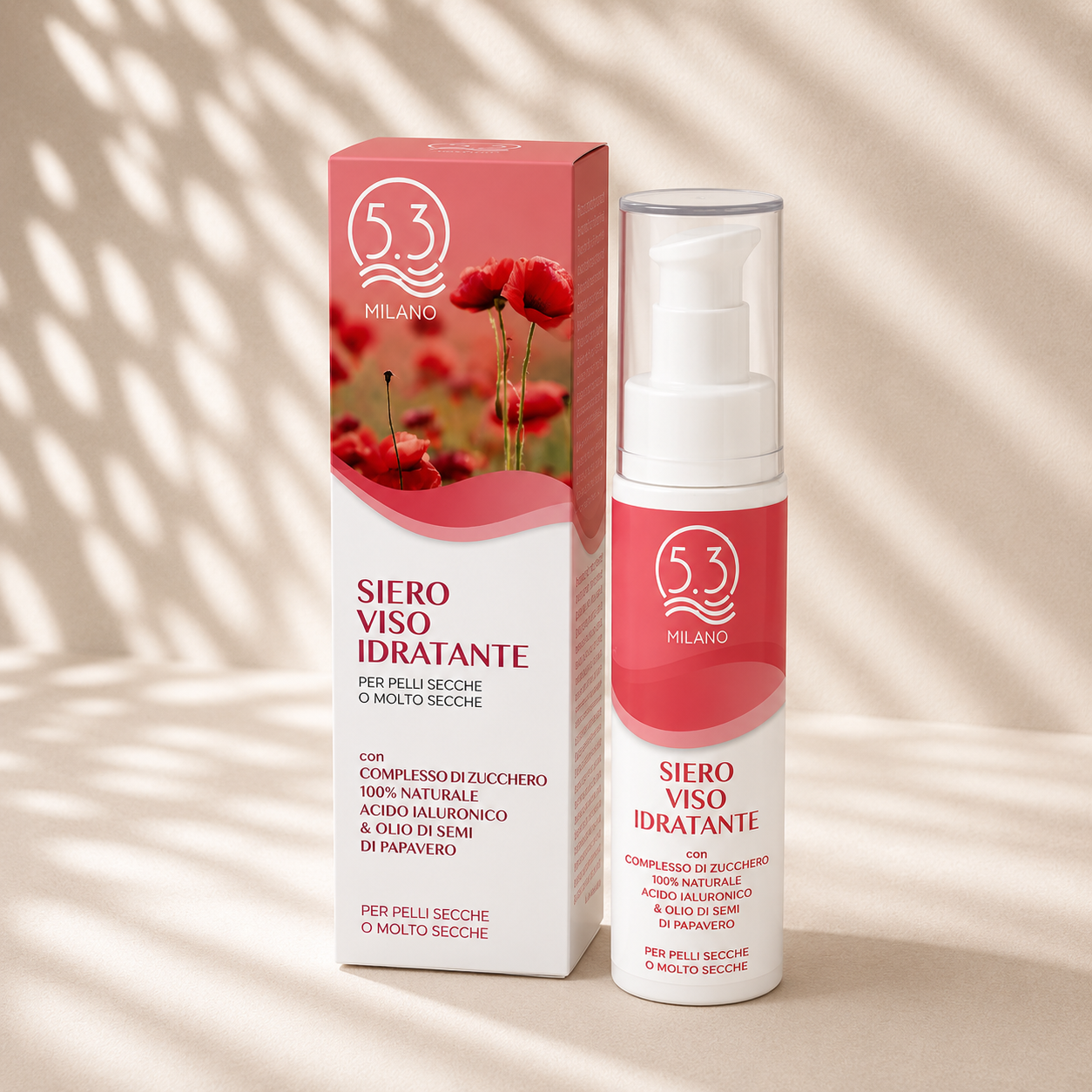 Siero Viso Idratante con Complesso di Zucchero Naturale, Acido Ialuronico e Olio di Semi di Papavero