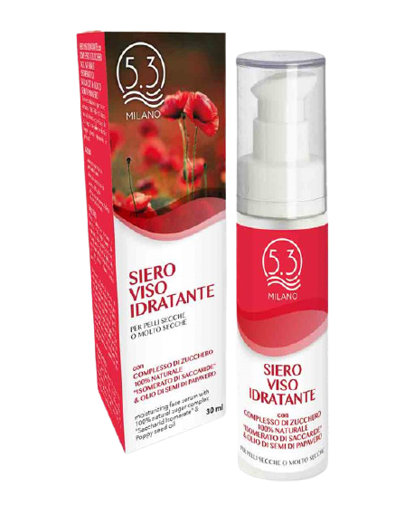 SIERO VISO IDRATANTE CON COMPLESSO DI ZUCCHERO 100% NATURALE - ISOMERATO DI SACCARIDE - E OLIO DI SEMI DI PAPAVERO - DMD cosmetics